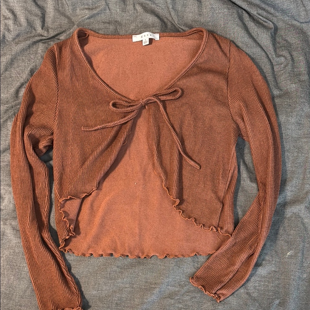 Gaze Brown Ribbed Crop Top